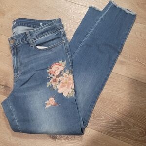a.n.a Blue Skinny Jeans/Jeggings with Floral Embroidery